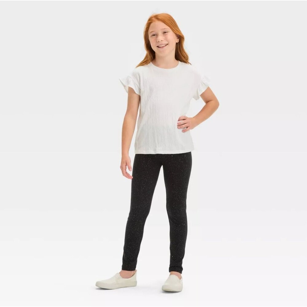 Girls' Sz Med Cat & Jack Black High Rise/Skinny/Stretch Sparkle&Fly Leggings EUC